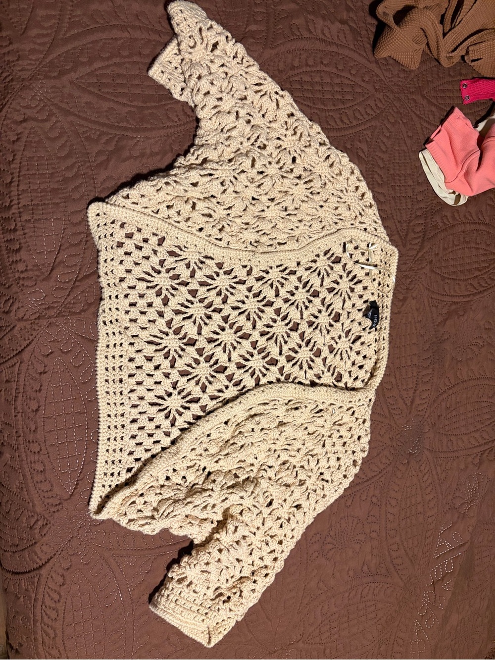 a.n.a Beige Crochet Openwork Sweater